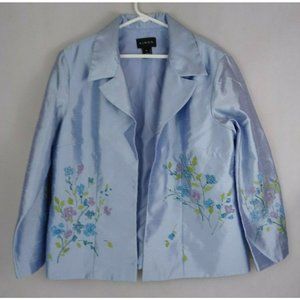 Vintage Virgo Women's Lavender Beaded Floral Open Front Blazer Jacket Size 14